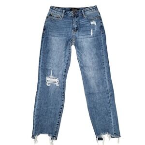 Judy Blue Jeans Womens 3 27x27 Slim Fit Blue Mid Rise Distressed Destroyed Hem